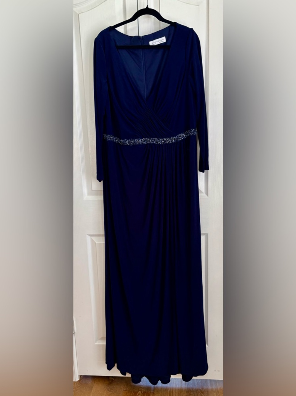 Mac Duggal Deep Navy Gown, sparkle trim, size 20W